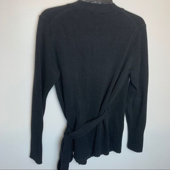 Daisy Fuentes solid Black Wrap V neck Long Sleeve cotton Sweater size L V neck - Picture 9 of 11